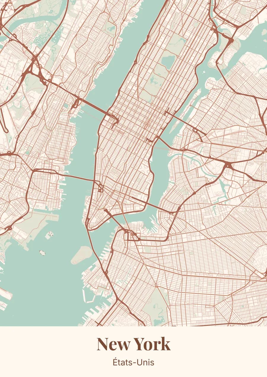 Carte ancienne, sur New York