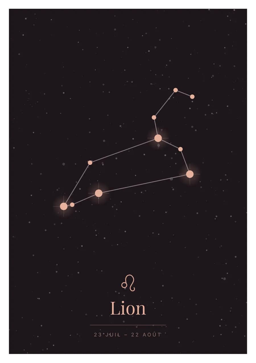 Or rose sur prune, le Lion pleine feuille