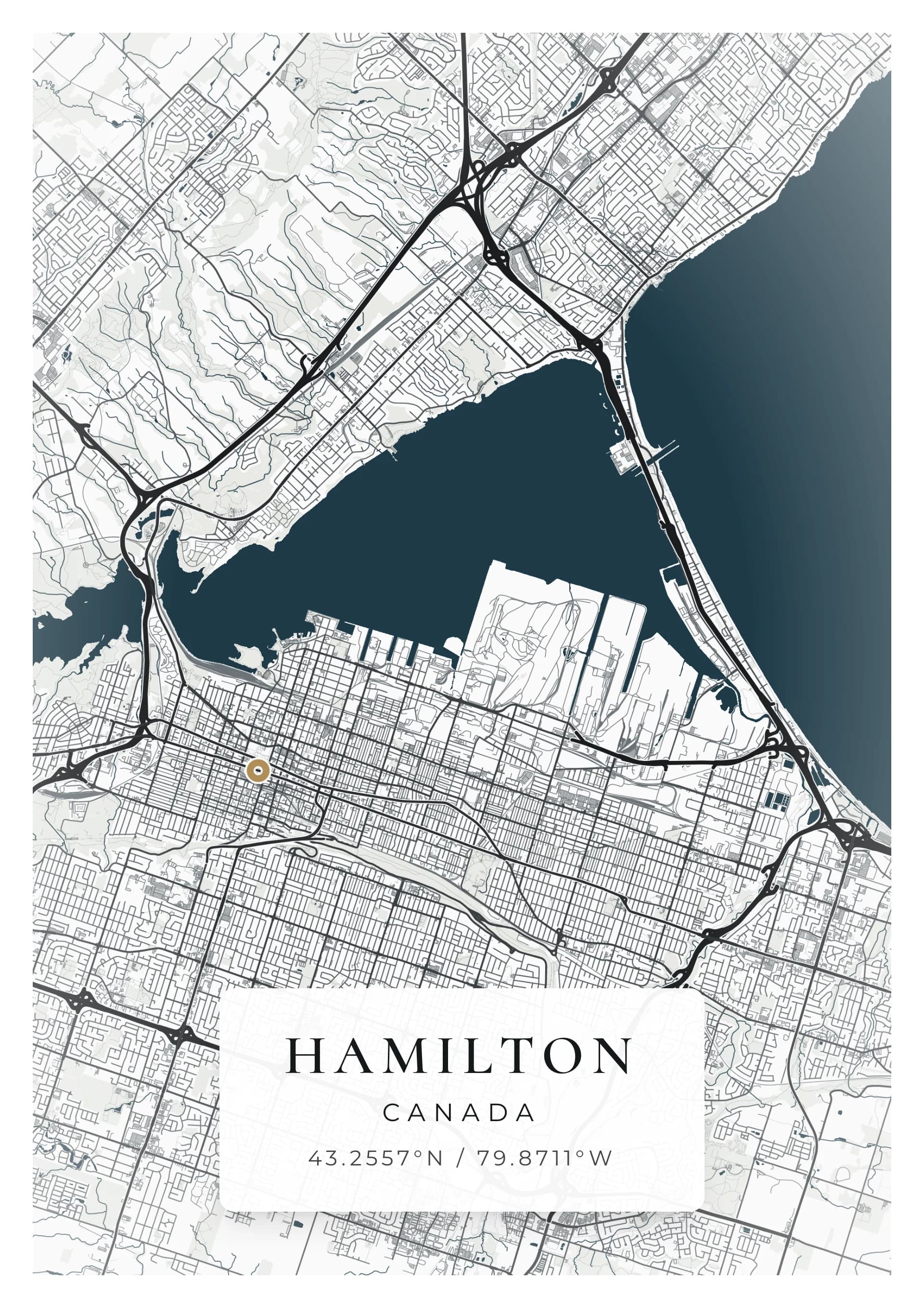 Hamilton poster, drawn from the real map, Fonte palette, Clean map style
