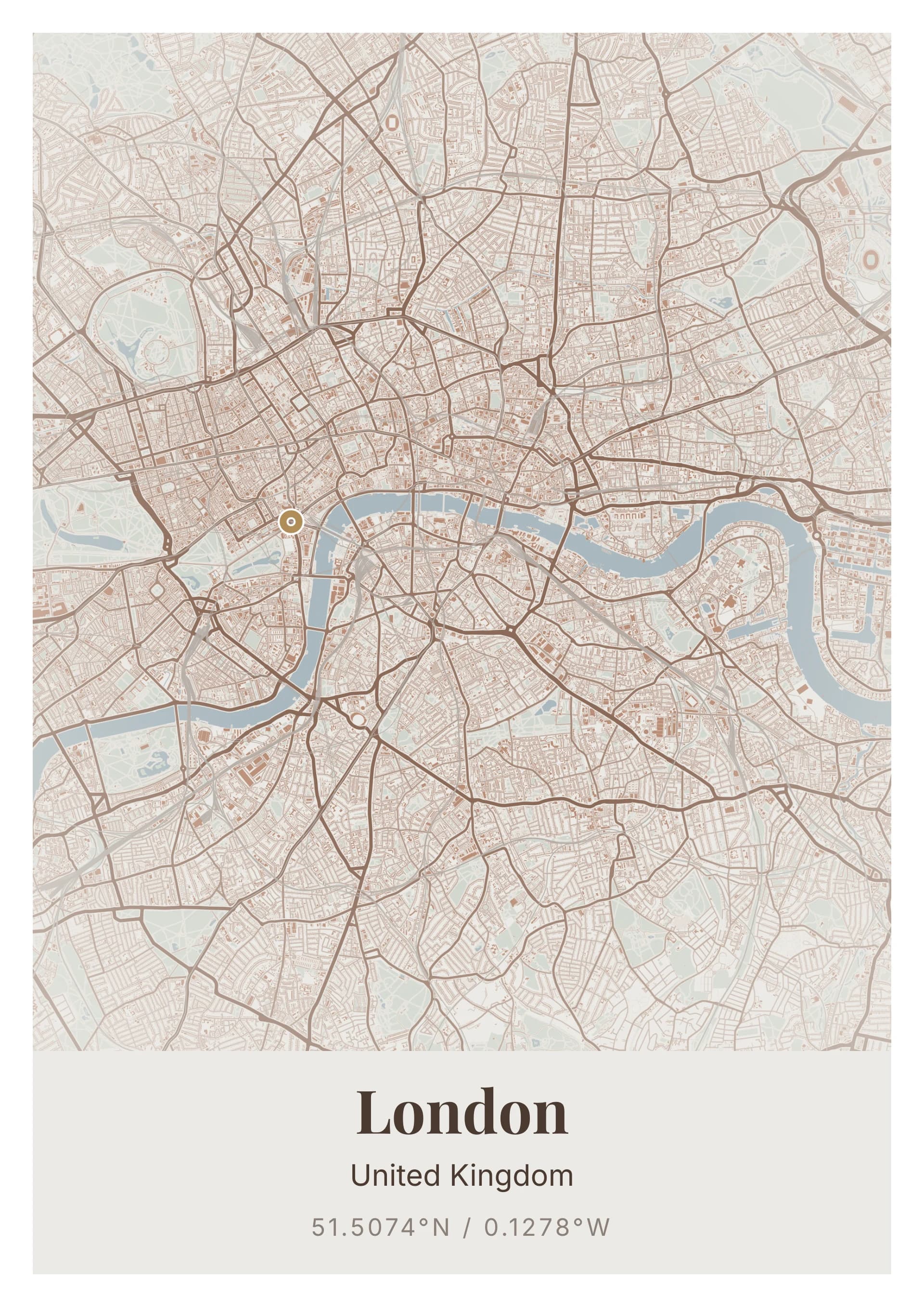 London poster, drawn from the real map, Pierre de Portland palette, Detailed map style