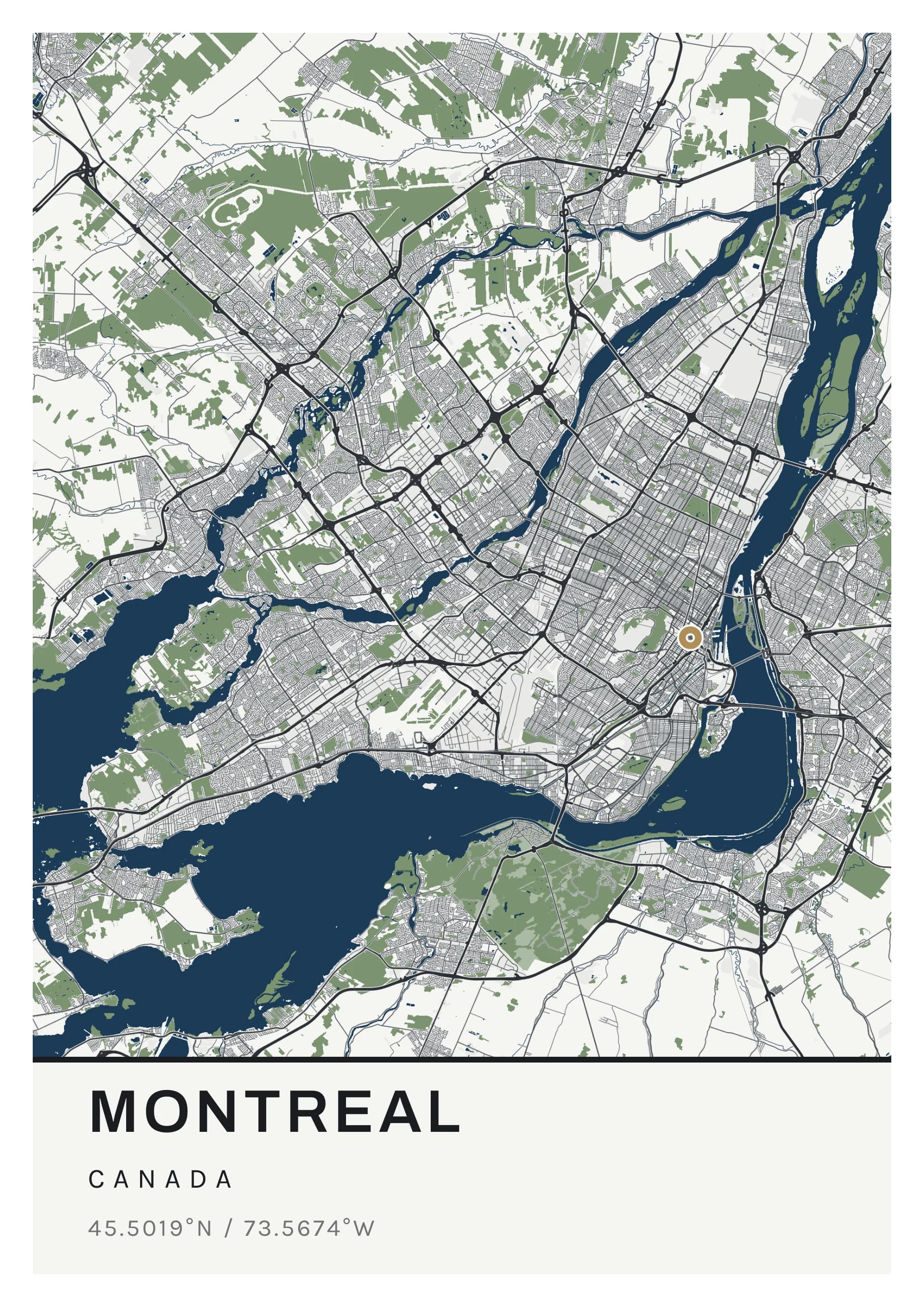 Montreal poster, drawn from the real map, Pierre grise palette, Detailed map style