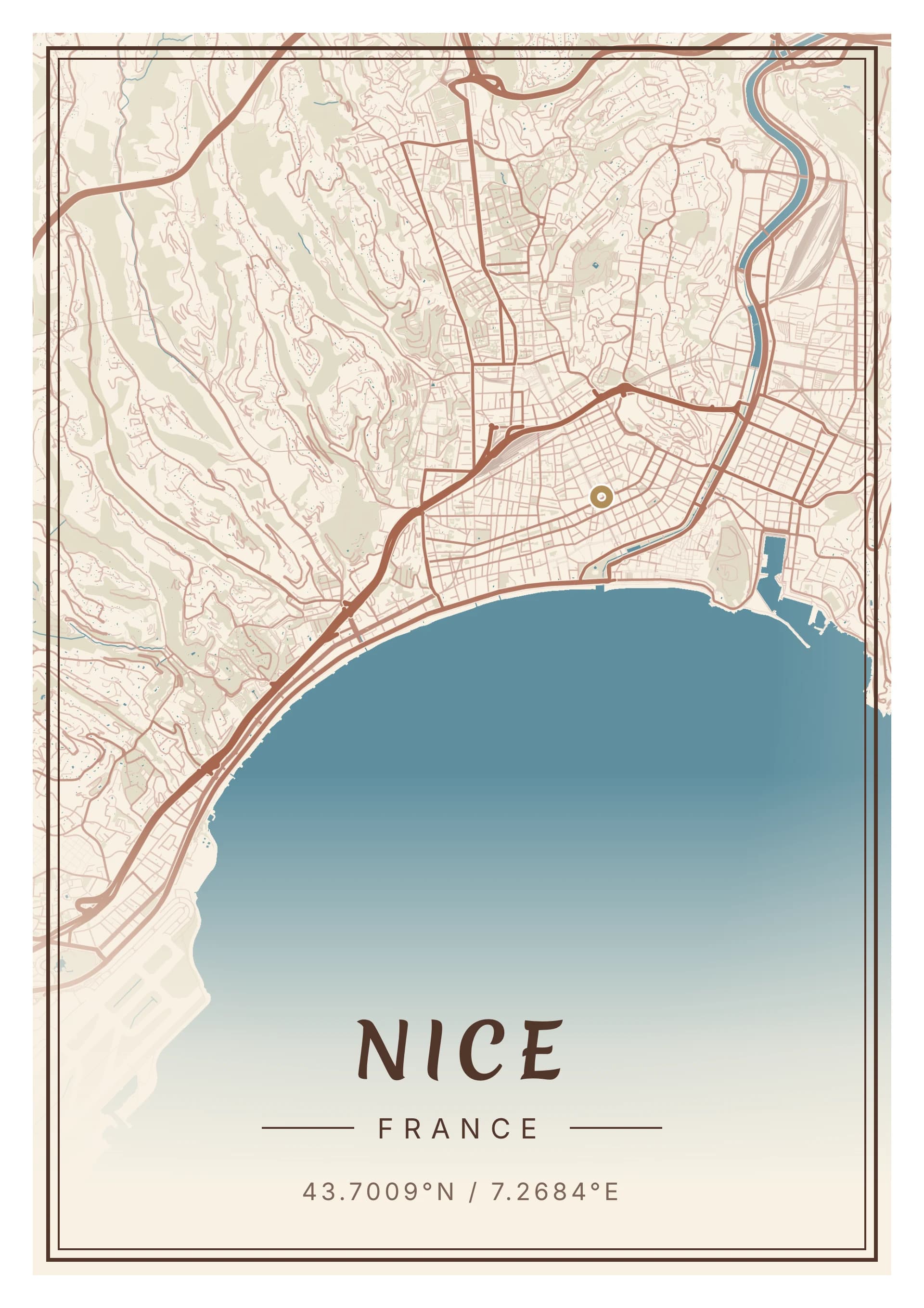 Nice poster, drawn from the real map, Calcaire et baie palette, Clean map style