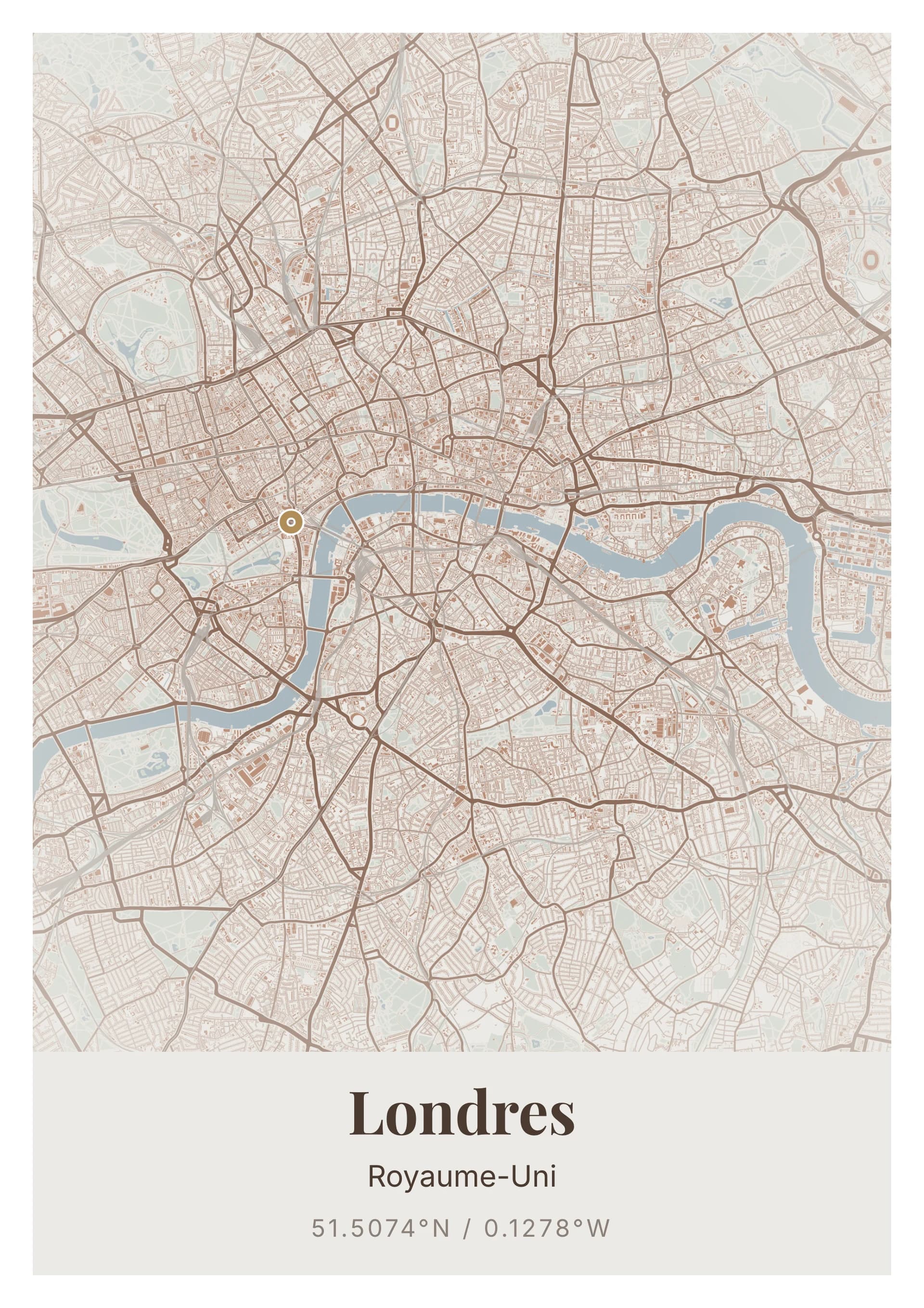 Affiche de Londres, d’après la carte réelle, palette Pierre de Portland, fond Détaillé