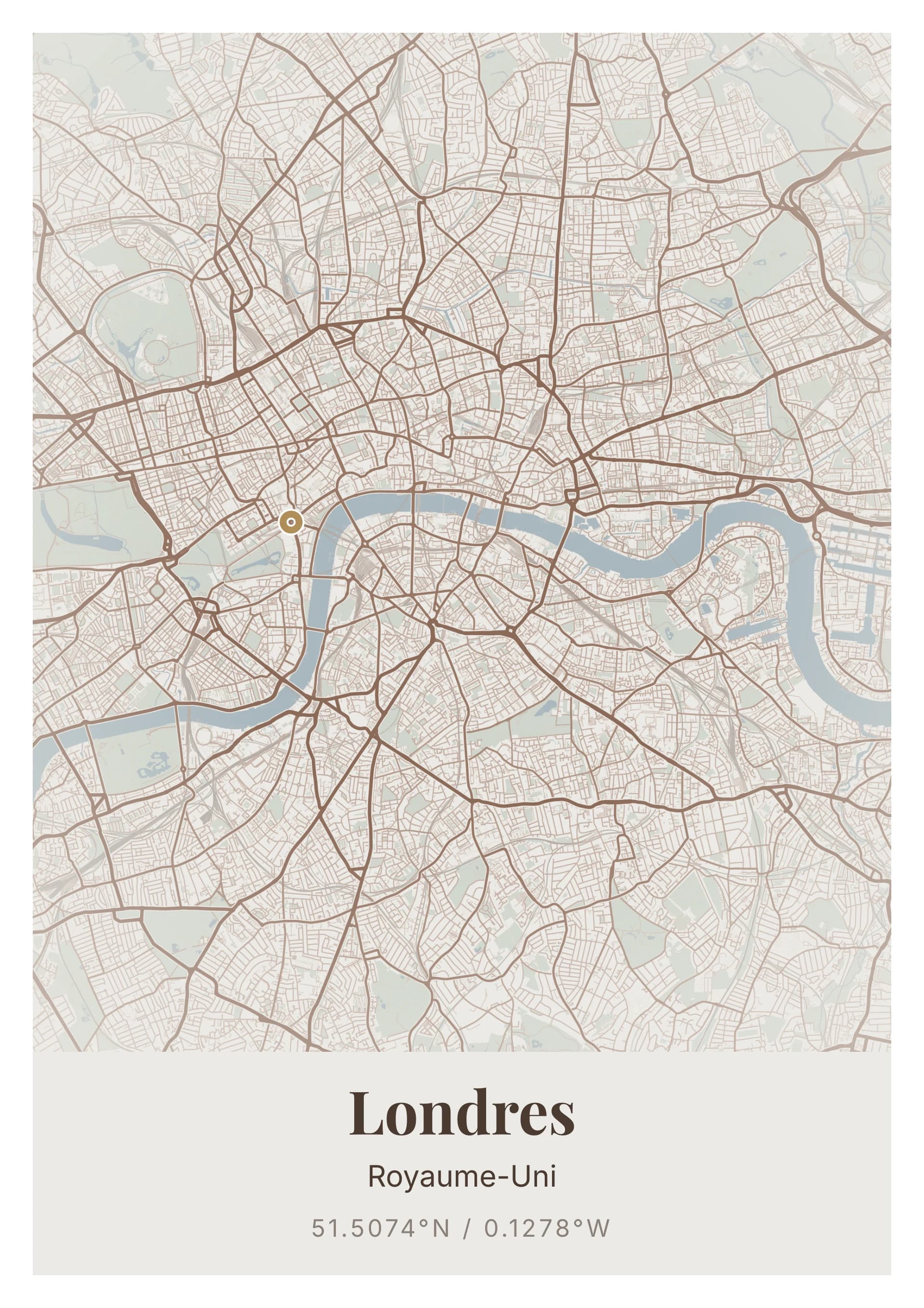 Affiche de Londres, d’après la carte réelle, palette Pierre de Portland, fond Épuré